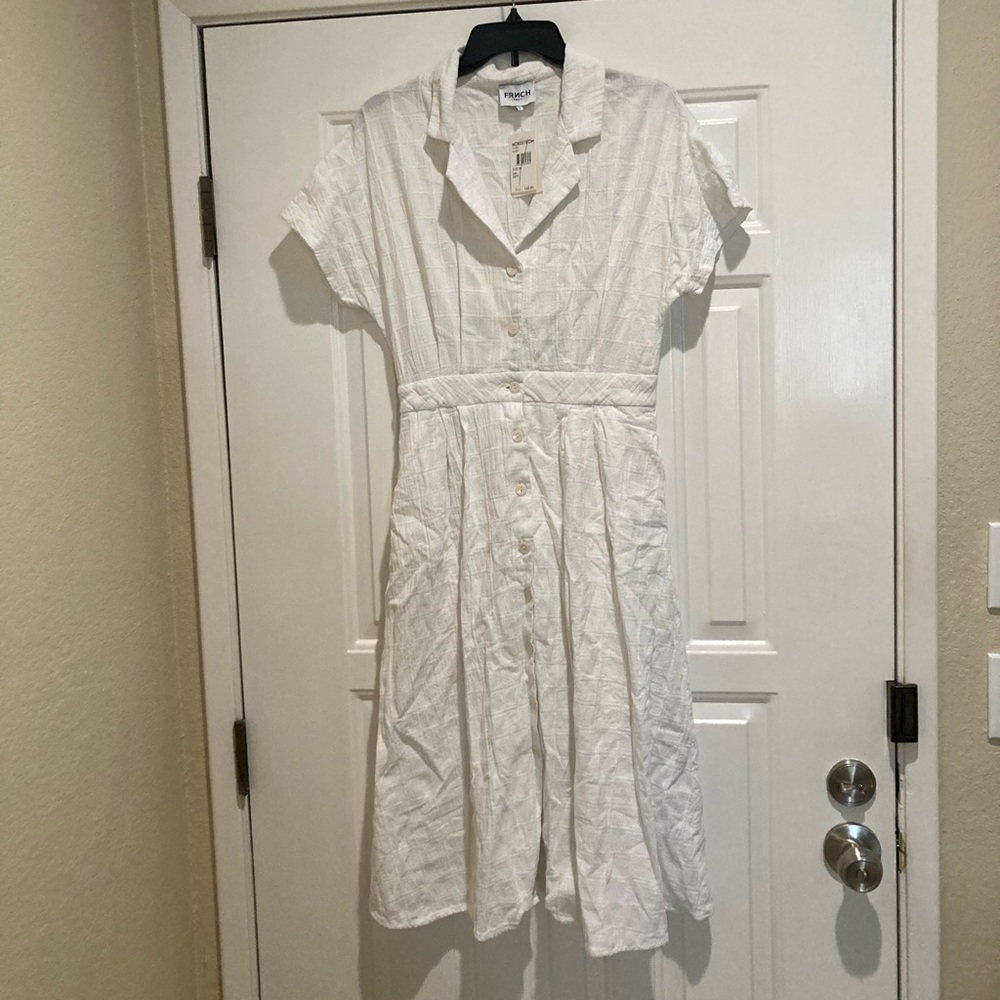 French Paris White cotton Button-Up midi Dress